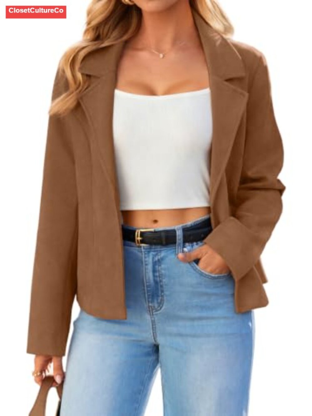 Faux Suede Lightweight Open Front Cropped Casual Jacket